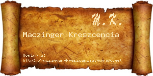 Maczinger Kreszcencia névjegykártya